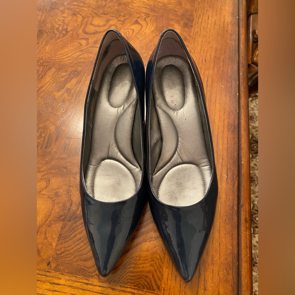 Navy patent leather heels